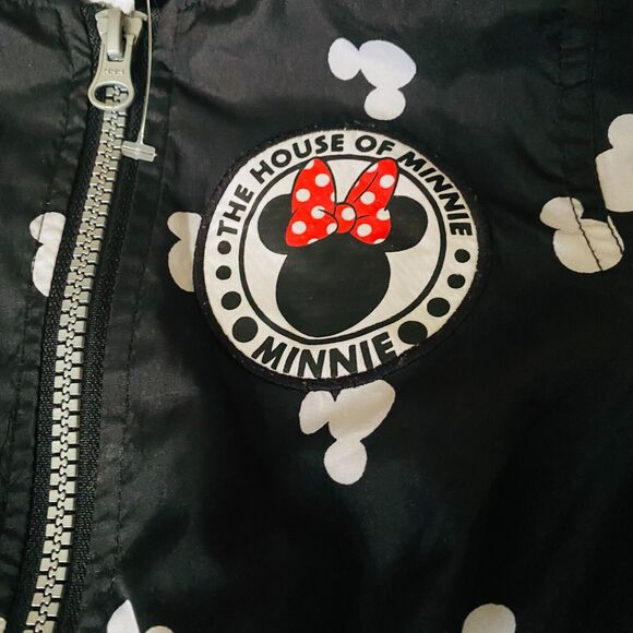 DISNEY Jacket Girls 4T Black Hooded Lightweight‎ Zip Up Red Bow Minnie Mouse - Picture 2 of 7